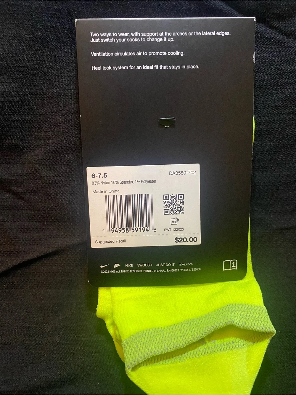 Nike No-Show Running Socks - Neon Yellow with Silver Swoosh